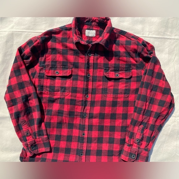 Jachs Classic Red Black Plaid Casual Button Down Shirt Heavy Weight Flannel XL - Picture 3 of 6
